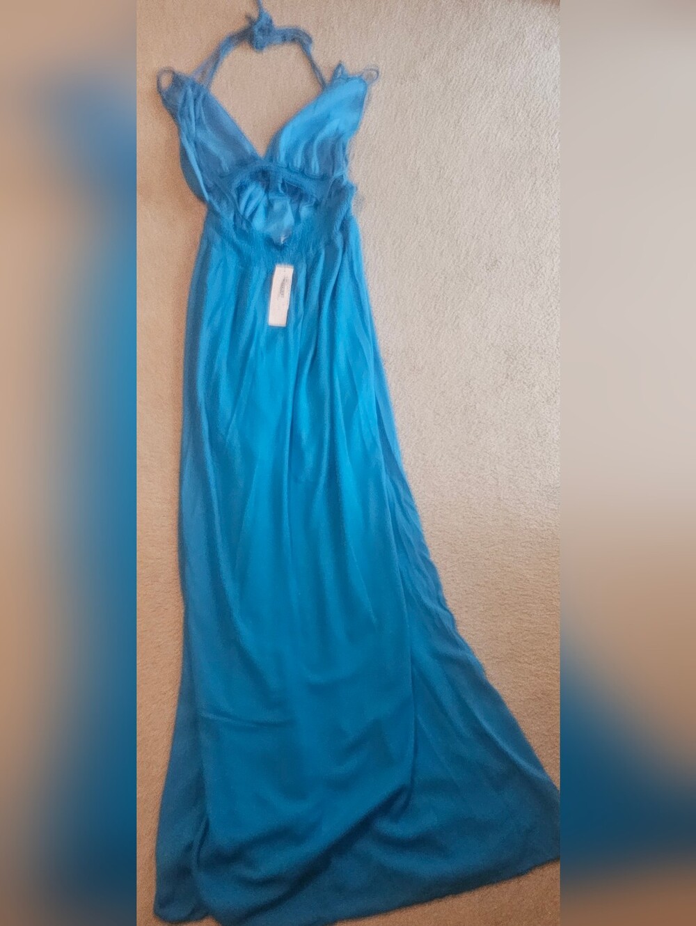 NWT TIMILY Elegant blue sleeveless maxi dress with a deep V-neck Size Large - Picture 10 of 13